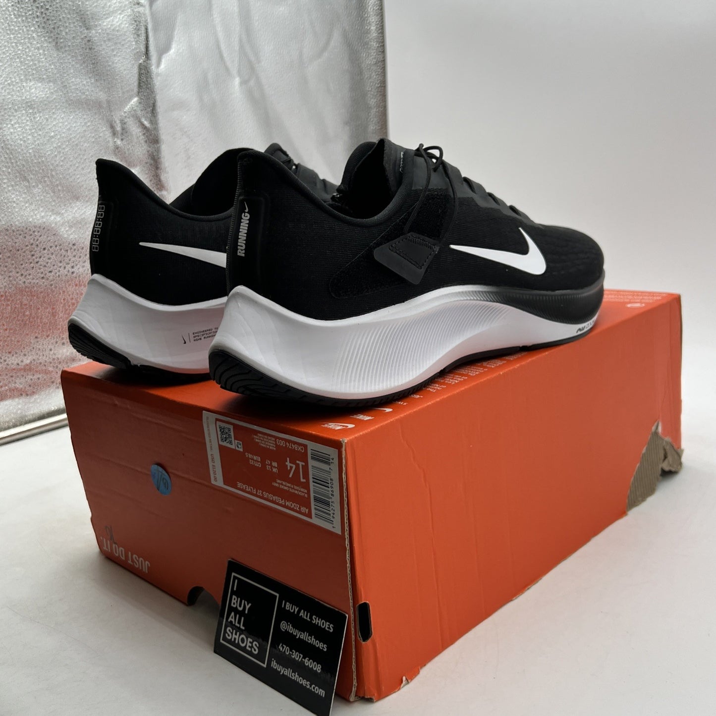 Size 14 - Nike Air Zoom Pegasus 37 FlyEase Black White (CK8474-003)