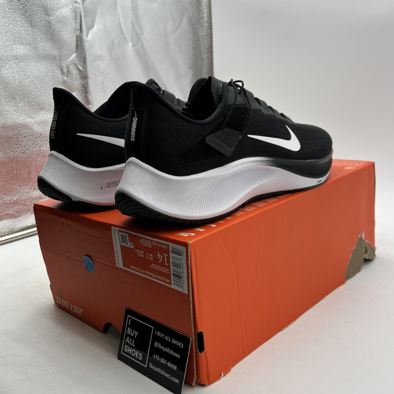 Size 14 - Nike Air Zoom Pegasus 37 FlyEase Black White (CK8474-003)