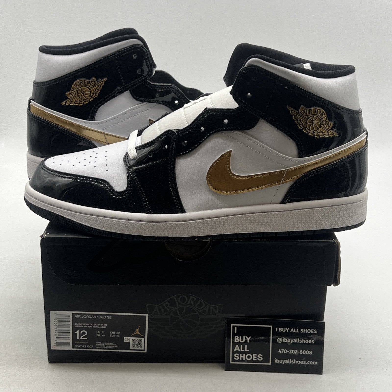 Size 12 - Air Jordan 1 Mid SE Patent Black Gold (852542-007)