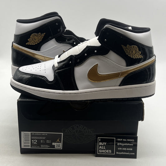 Size 12 - Air Jordan 1 Mid SE Patent Black Gold (852542-007)