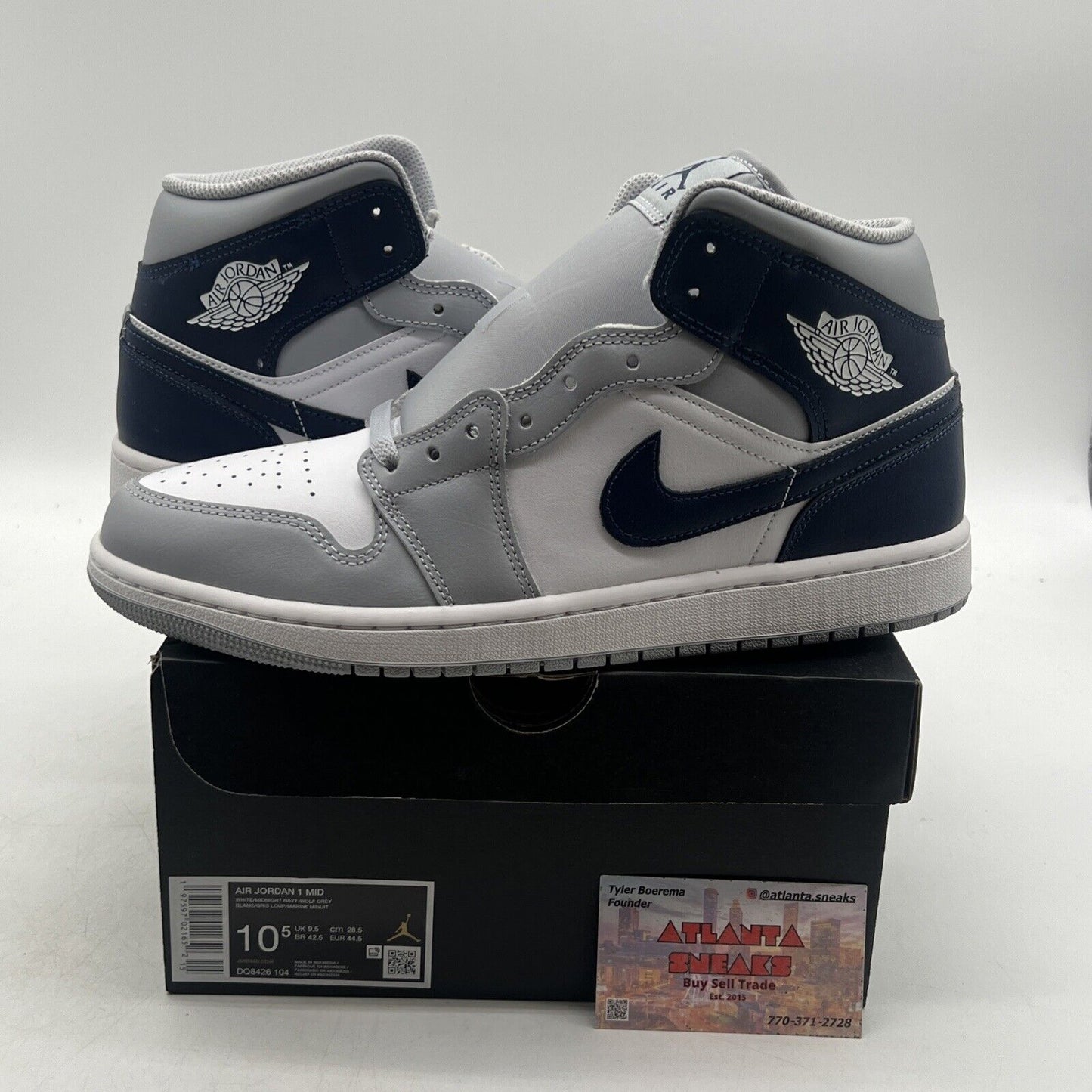 Size 10.5 - Air Jordan 1 Mid Wolf Grey Midnight Navy (DQ8426-104)