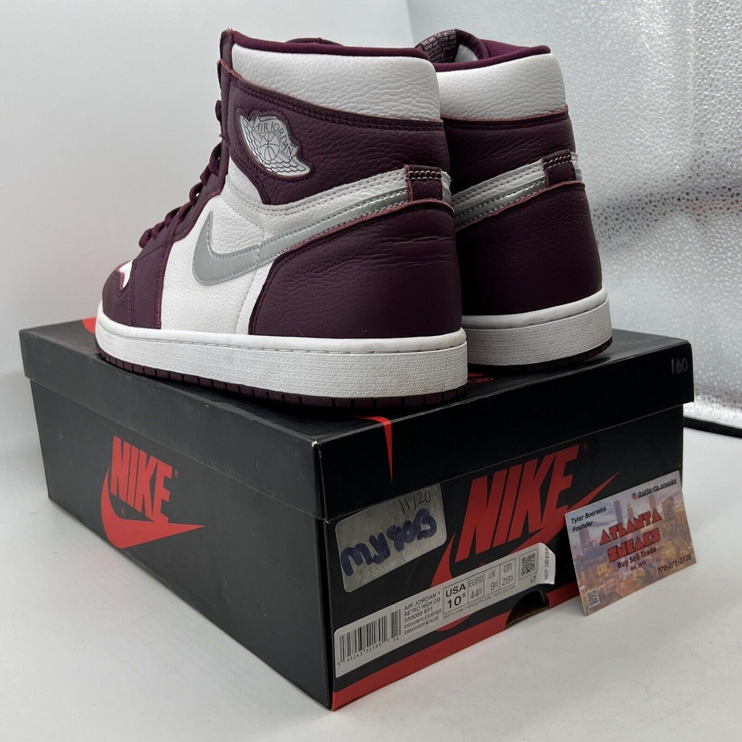 Size 10.5 - Jordan 1 Retro High OG Bordeaux White Silver Leather (555088-611)