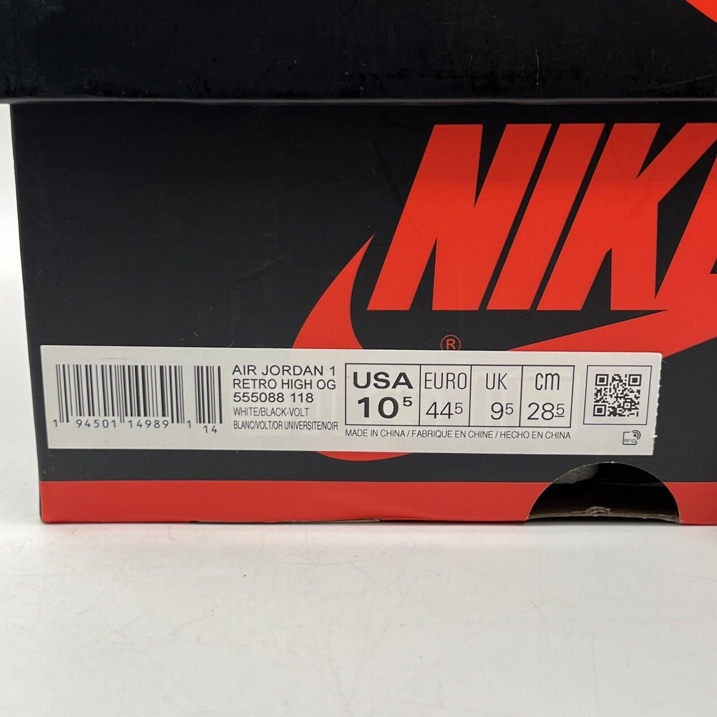 Size 10.5 - Jordan 1 Retro High OG Volt Yellow White Black Leather Used