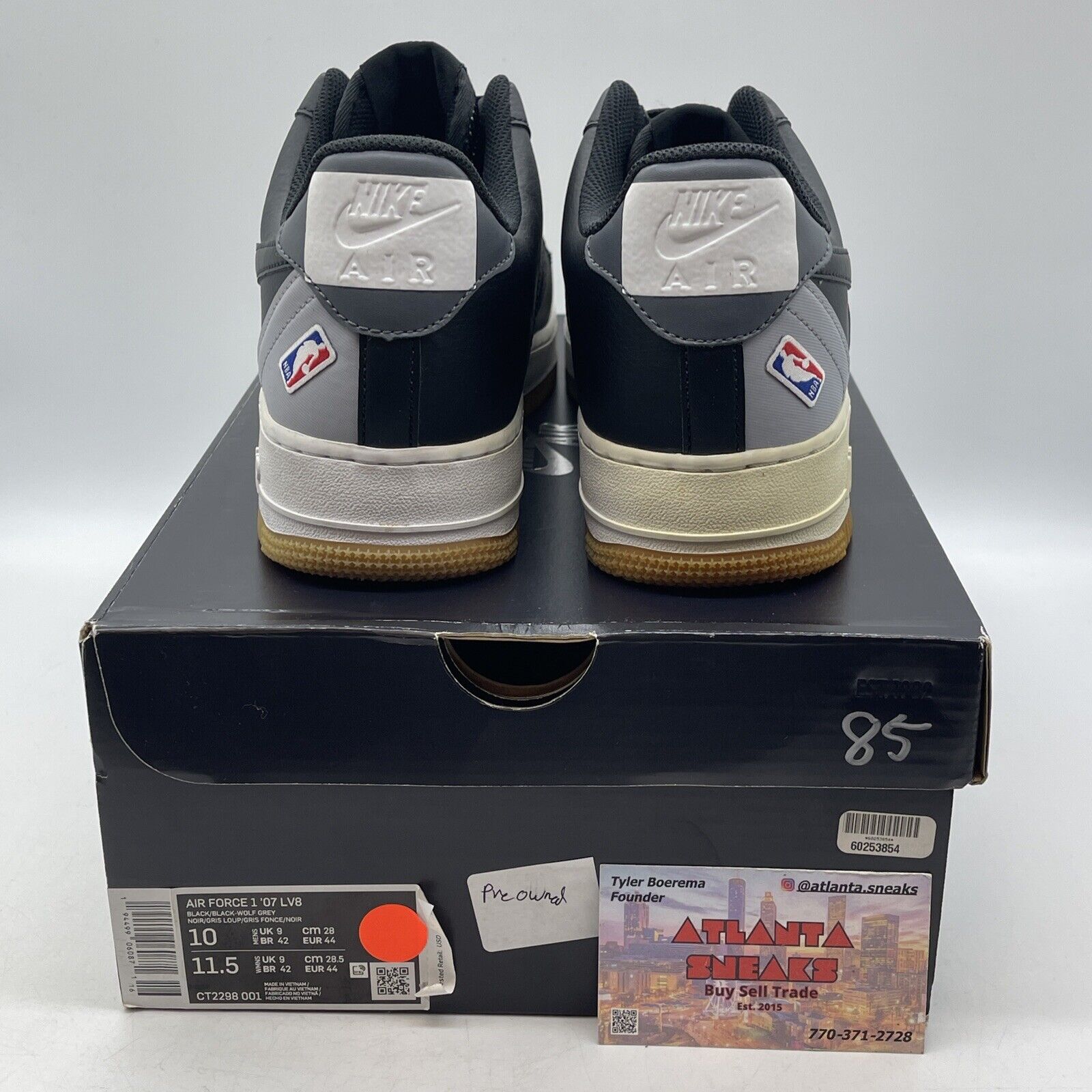 Size 10 - Nike NBA x Air Force 1 '07 LV8 Black Wolf Grey Black (CT2298-001)