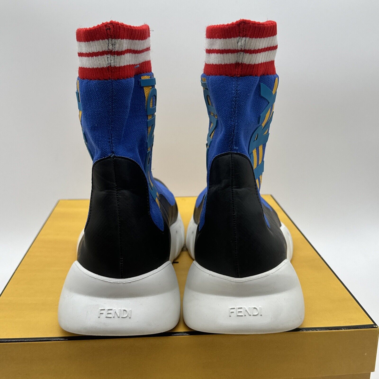 Size 9 - Fendi FF Blue  - 11OPF20191311 With Box Yellow Red Under Retail W