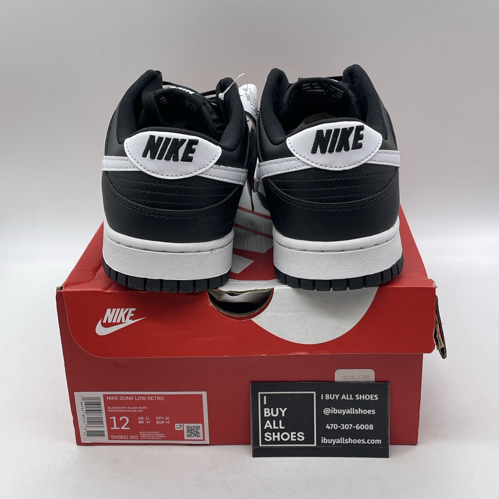 Size 12 - Nike Dunk Low Black Panda 2.0 White Leather (DV0831-002)