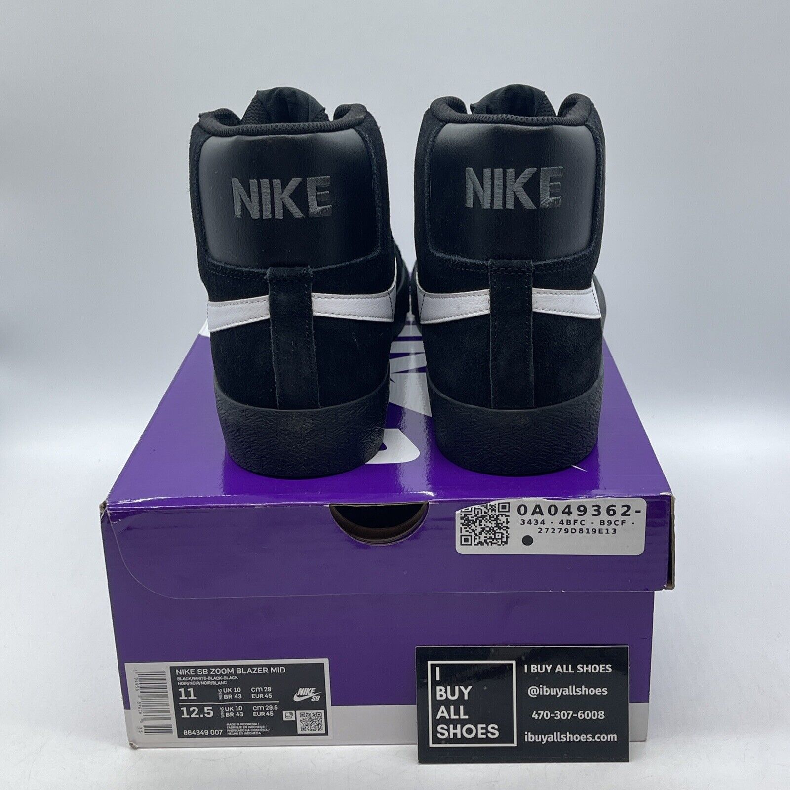 Size 11 - Nike Zoom Blazer SB Mid Black White Suede Leather (864349-007)