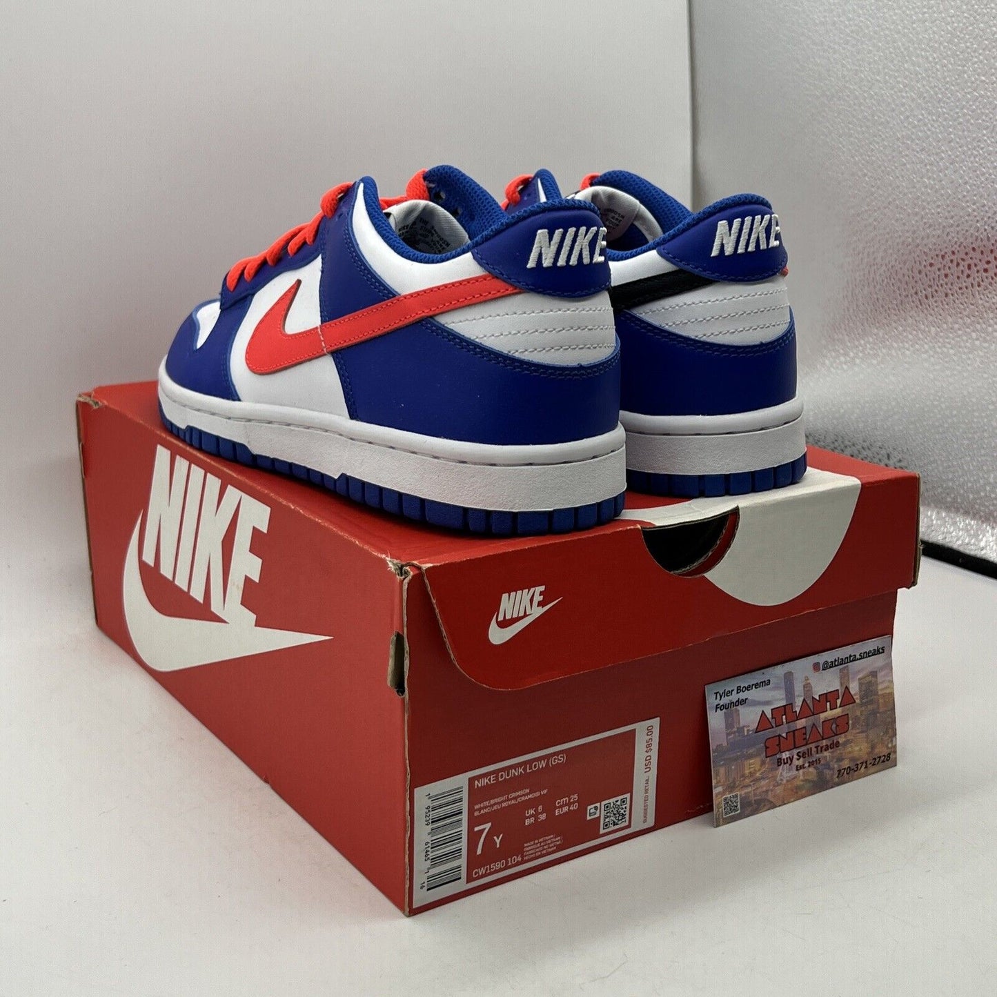 Nike Dunk Low (GS) White/Bright Crimson Blue Black Leather CW1590-104 Size 7Y