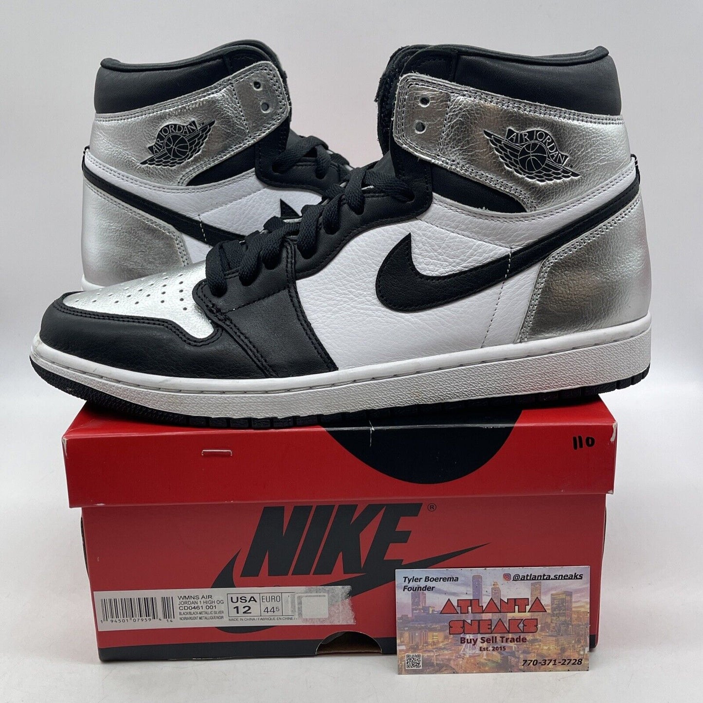 Size 12 - Jordan 1 High OG Metallic Silver White Black Leather (CD0461-001)