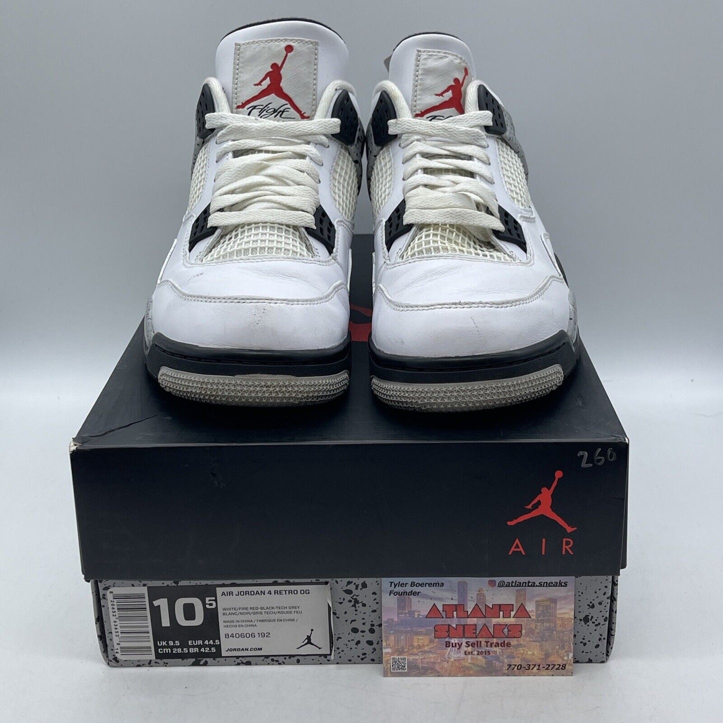 Size 10.5 - Jordan 4 Retro OG Mid White Cement Black Grey Leather (840606-192)