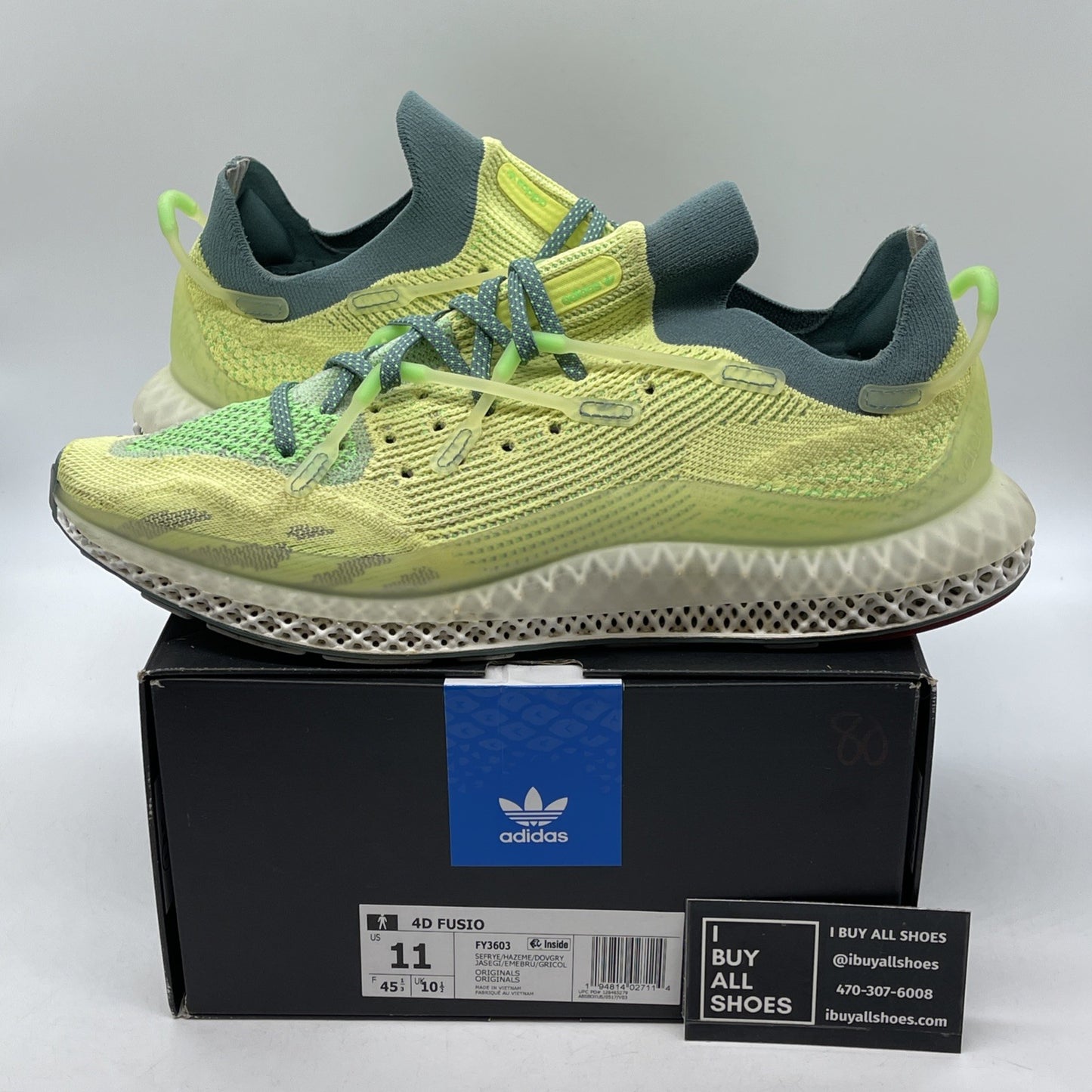 Size 11 - adidas 4D Fusio Semi Frozen Yellow Green White Suede (FY3603)