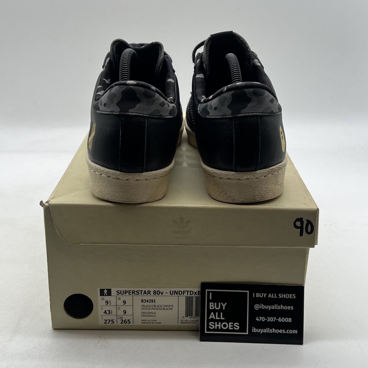 Size 9.5 - adidas Undefeated x A Bathing Ape x Superstars 80v Black (B34291)