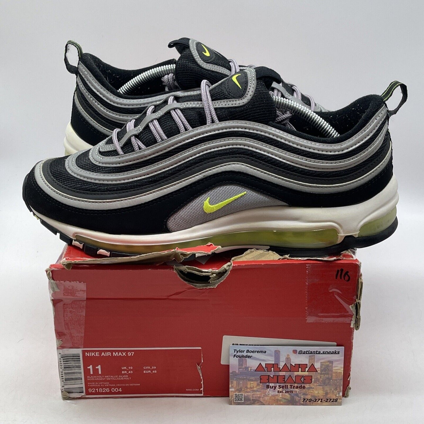 Size 11 - Nike Air Max 97 OG QS Neon Green Black Grey Suede Leather (921826-004)