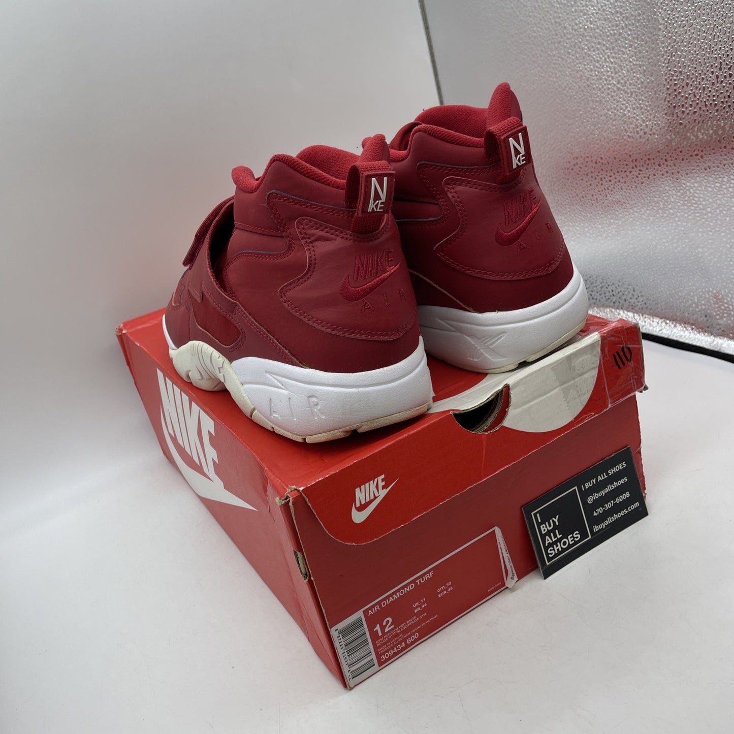 Size 12 - Nike Air Diamond Turf Gym Red White Suede (309434-600)