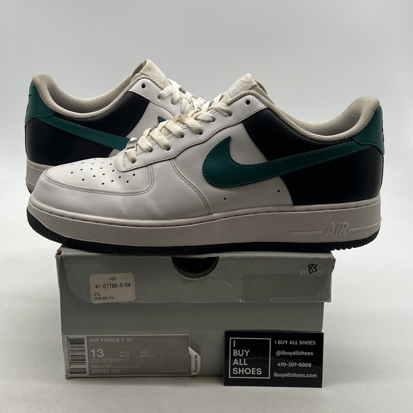 Size 13 - Nike Air Force 1 '07 White Green Black (315122-174)