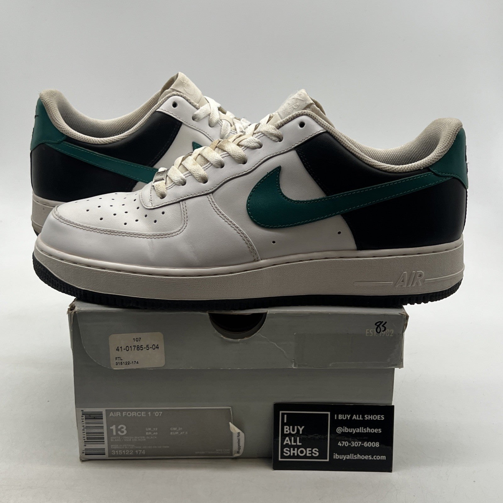 Size 13 - Nike Air Force 1 '07 White Green Black (315122-174)