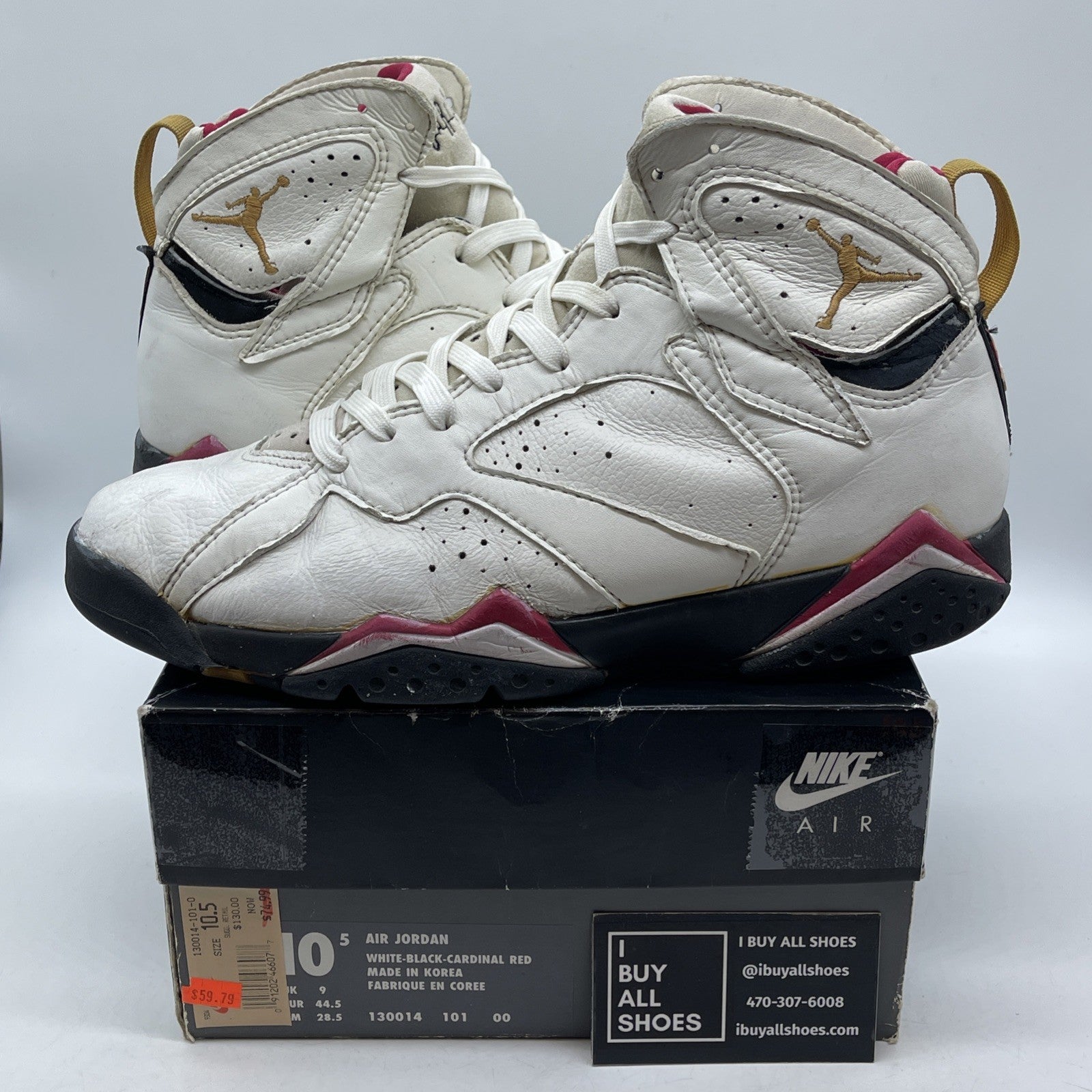 Size 10.5 - Air Jordan 7 OG 1992 Cardinal White Gold Leather (130014-101)