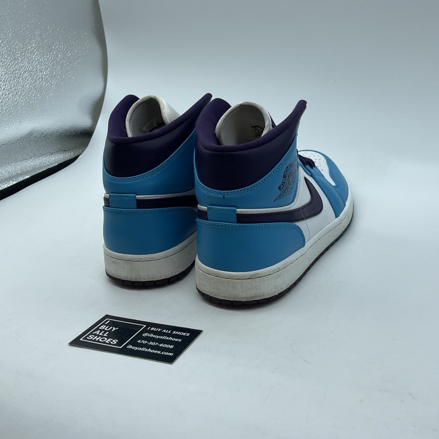 Size 10 - Air Jordan 1 Mid Hornets blue Purple White Leather (554724-415)