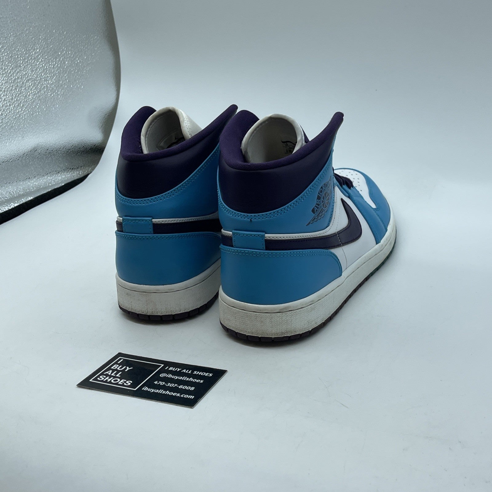 Size 10 - Air Jordan 1 Mid Hornets blue Purple White Leather (554724-415)