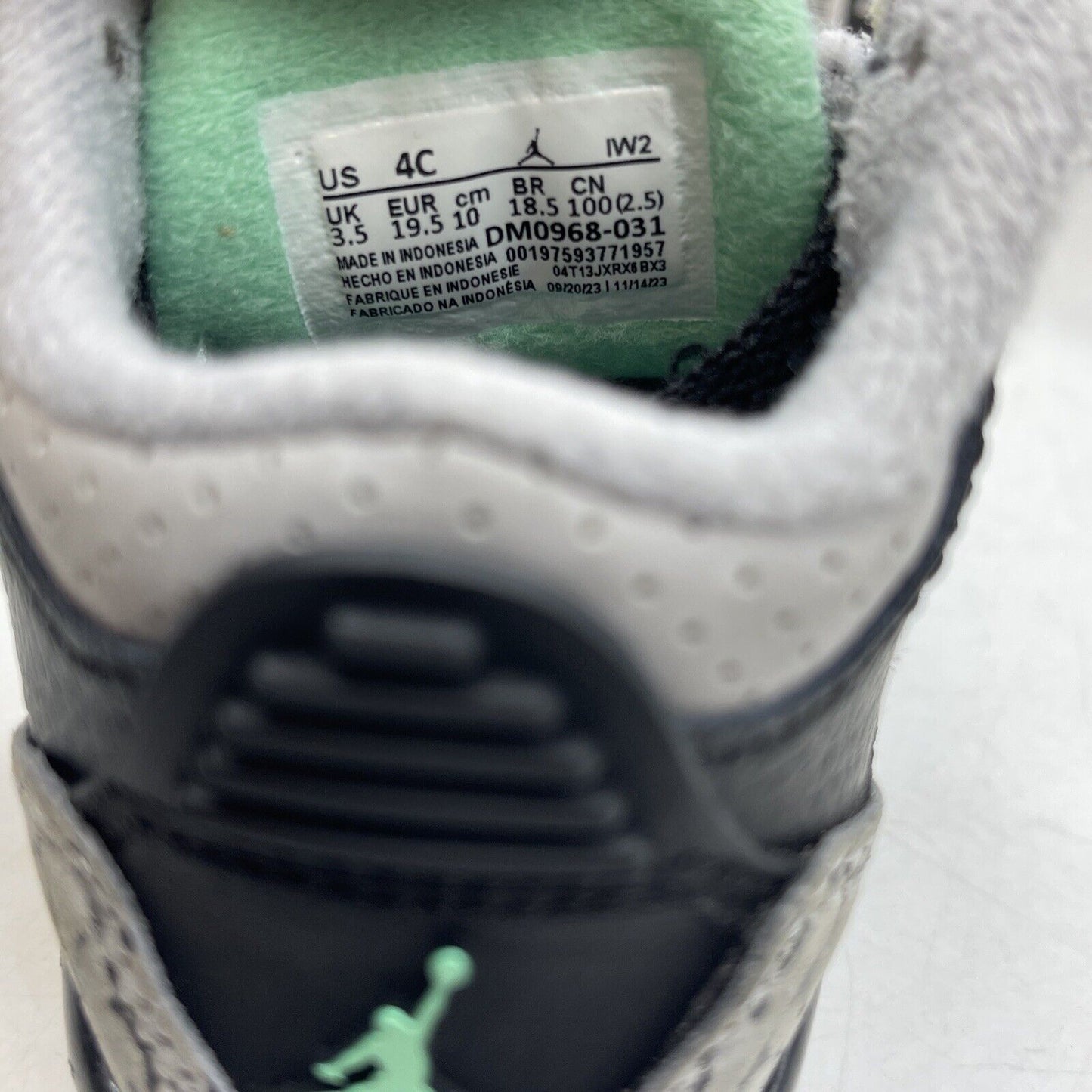 Size 4C - Toddler's Jordan 3 Retro Green Glow Grey Suede Leather (DM0968 031)