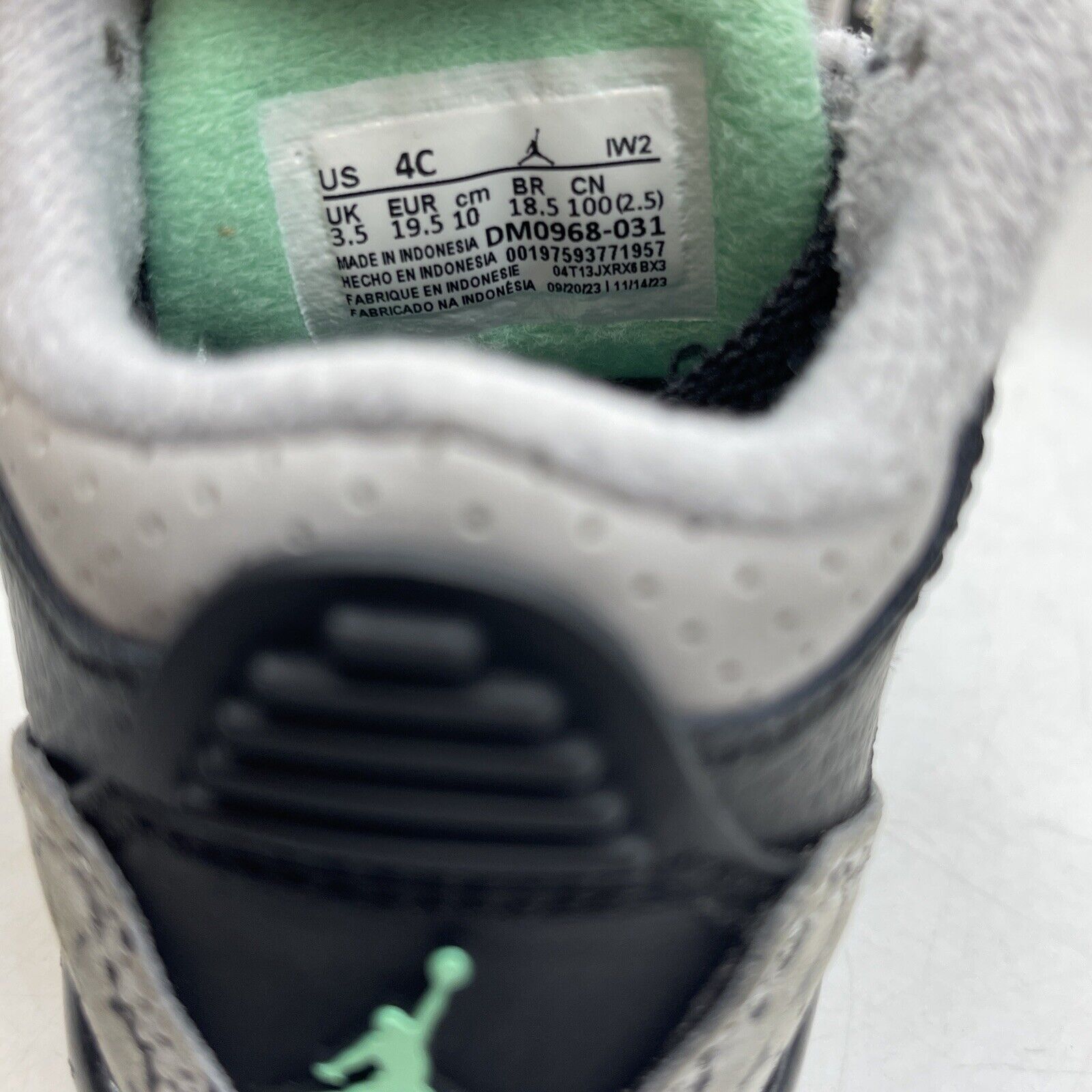 Size 4C - Toddler's Jordan 3 Retro Green Glow Grey Suede Leather (DM0968 031)