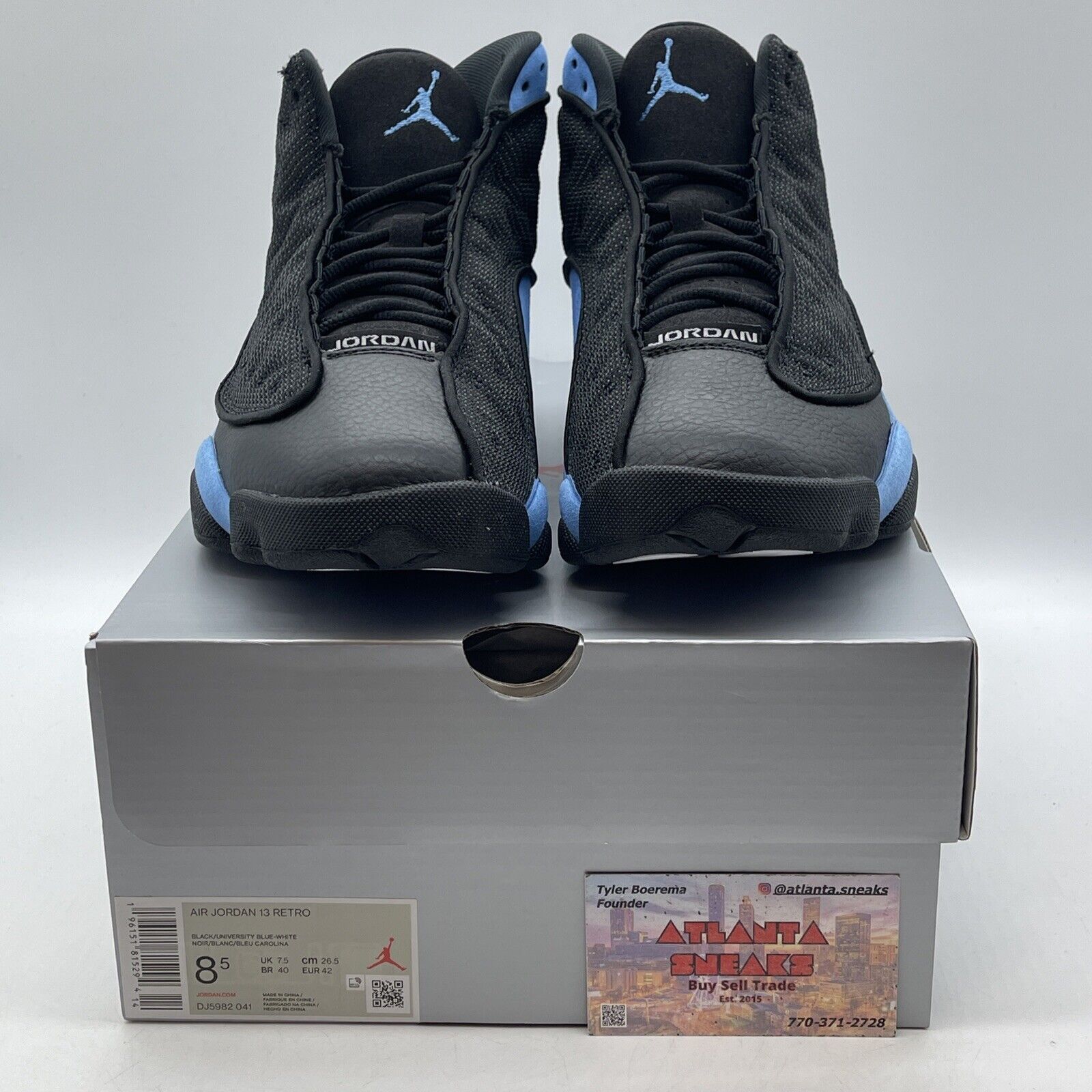 Size 8.5 - Jordan 13 Retro Mid Black University Blue Black Suede (DJ5982-041)