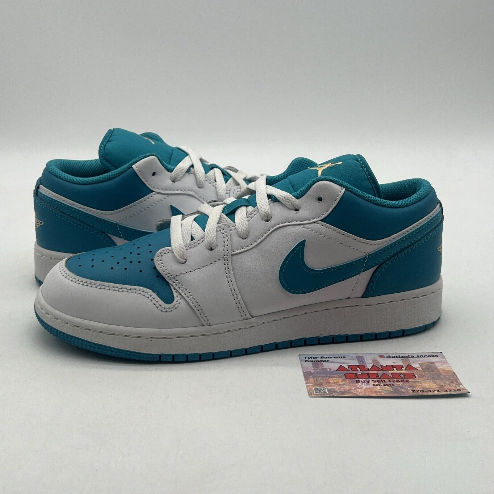 Size 7 (GS) - Jordan 1 Low Aquatone White Teal Suede Leather (553560-174)