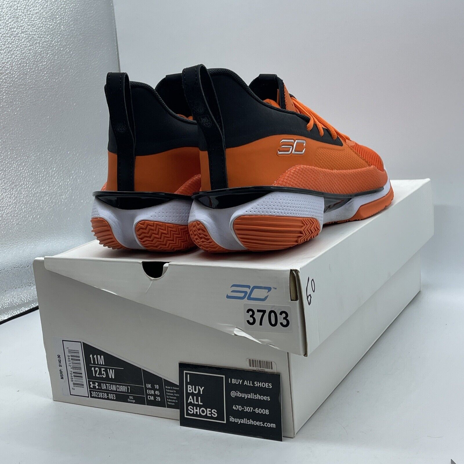 Size 11 - Under Armour Curry 7 Team Team Orange Black White Suede (3023838-803)