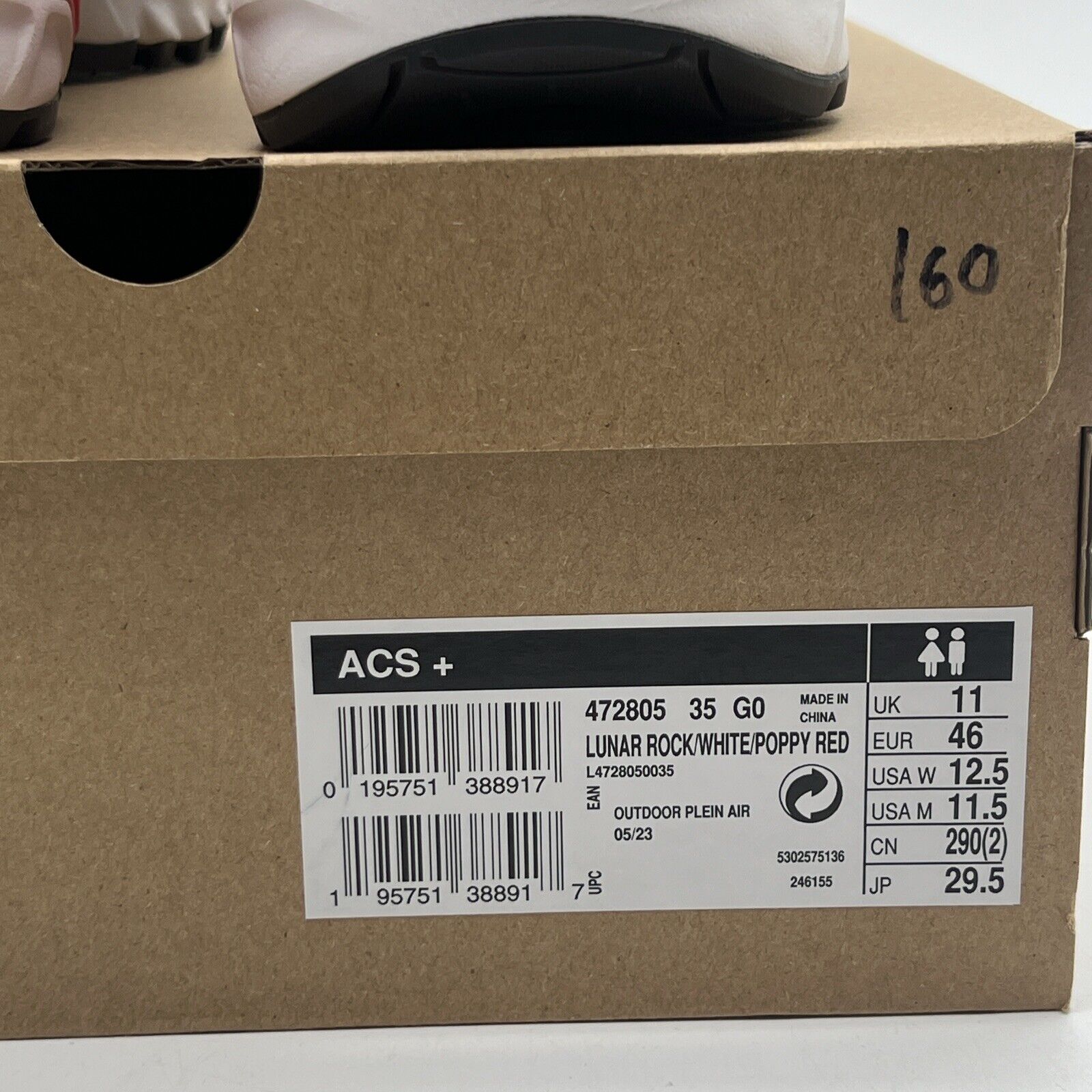 Size 11.5 - Salomon ACS+ OG Lunar Rock Poppy Red Black White (L4720500)