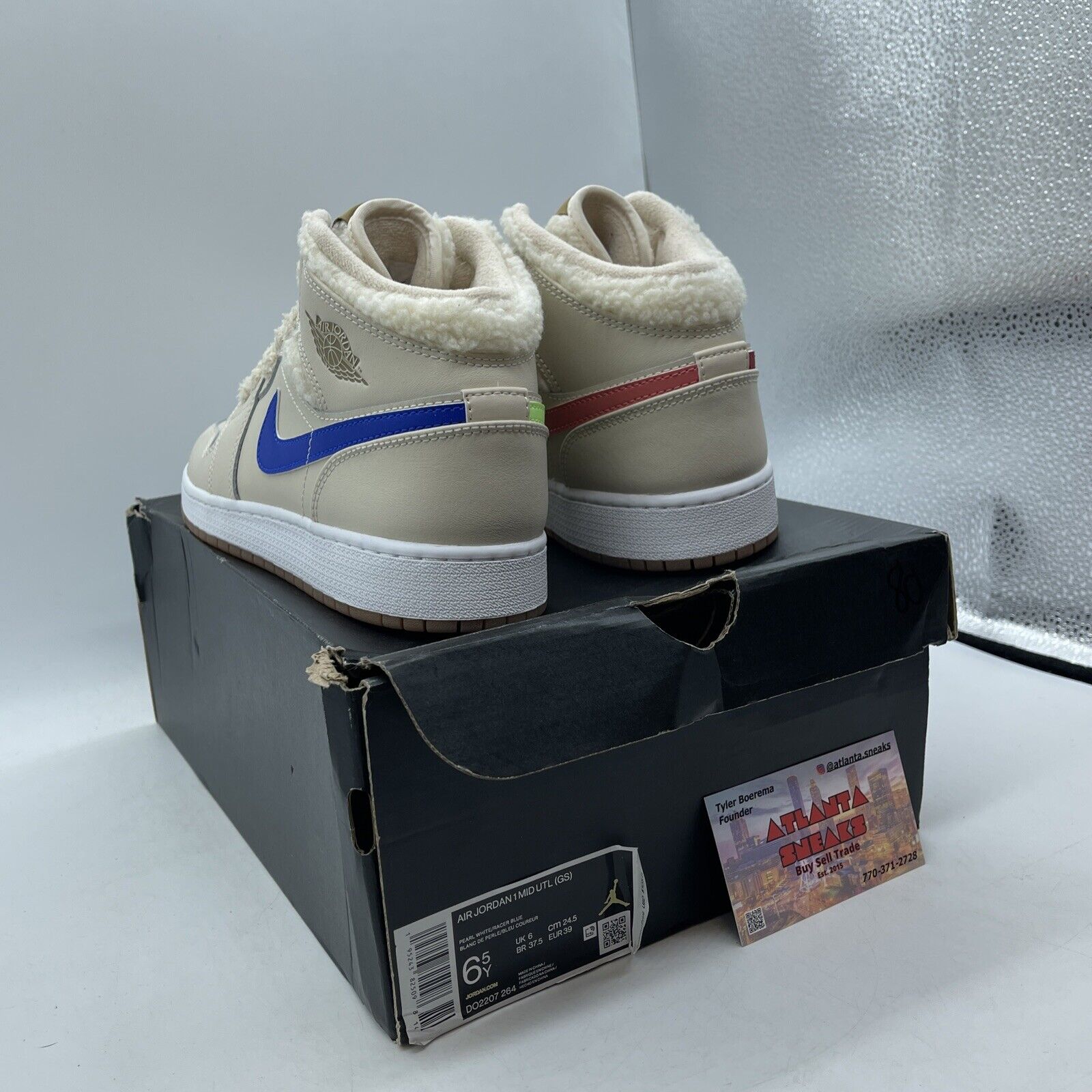 Size 6.5Y - Jordan 1 Utility High Fleece Brown Blue Red Leather (DO2207-264)