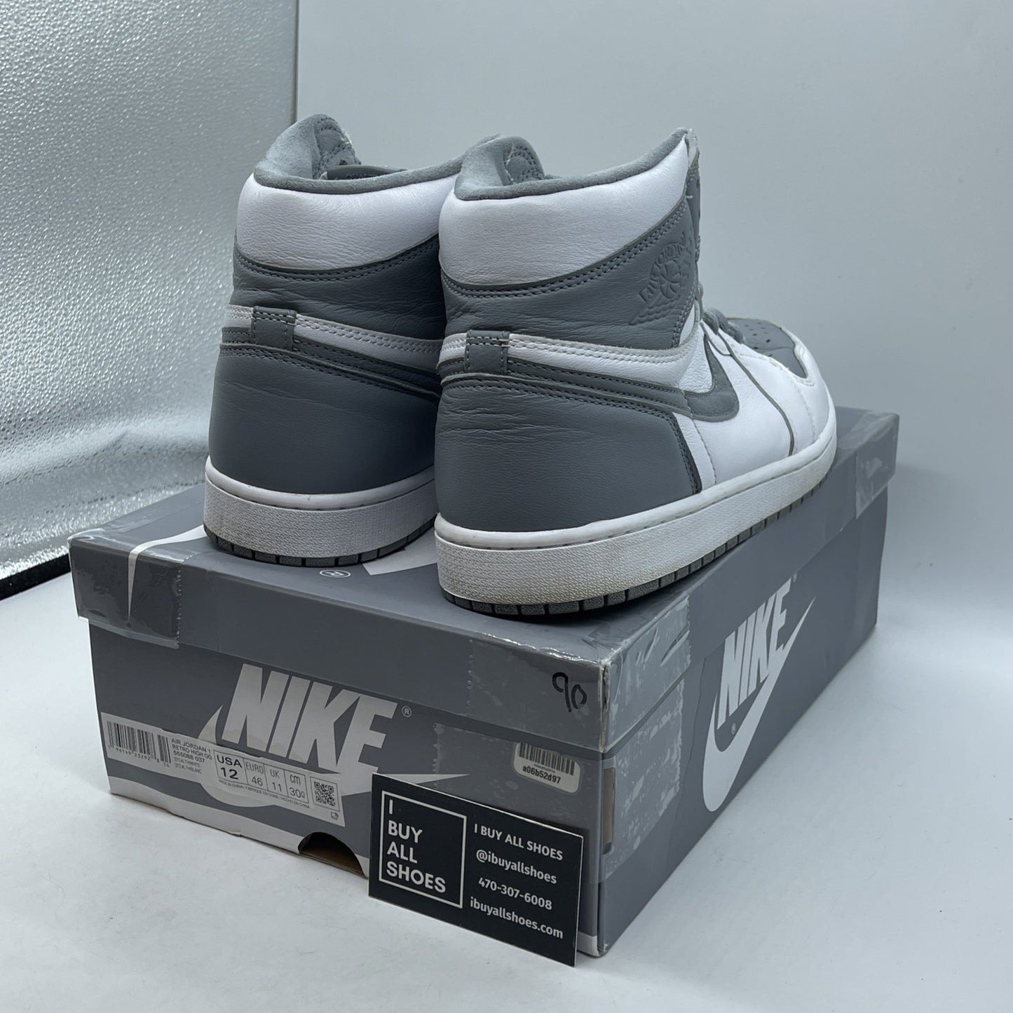 Size 12 - Jordan 1 Retro High OG Stealth Grey White Leather (555088-037)
