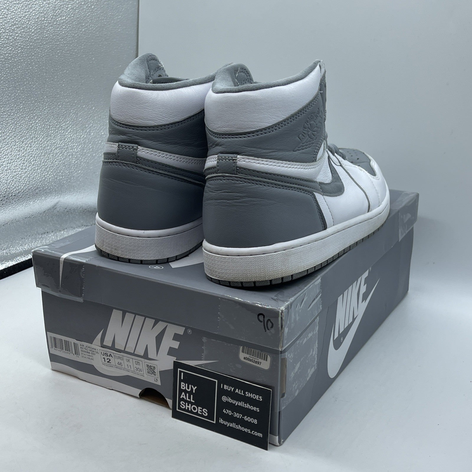 Size 12 - Jordan 1 Retro High OG Stealth Grey White Leather (555088-037)