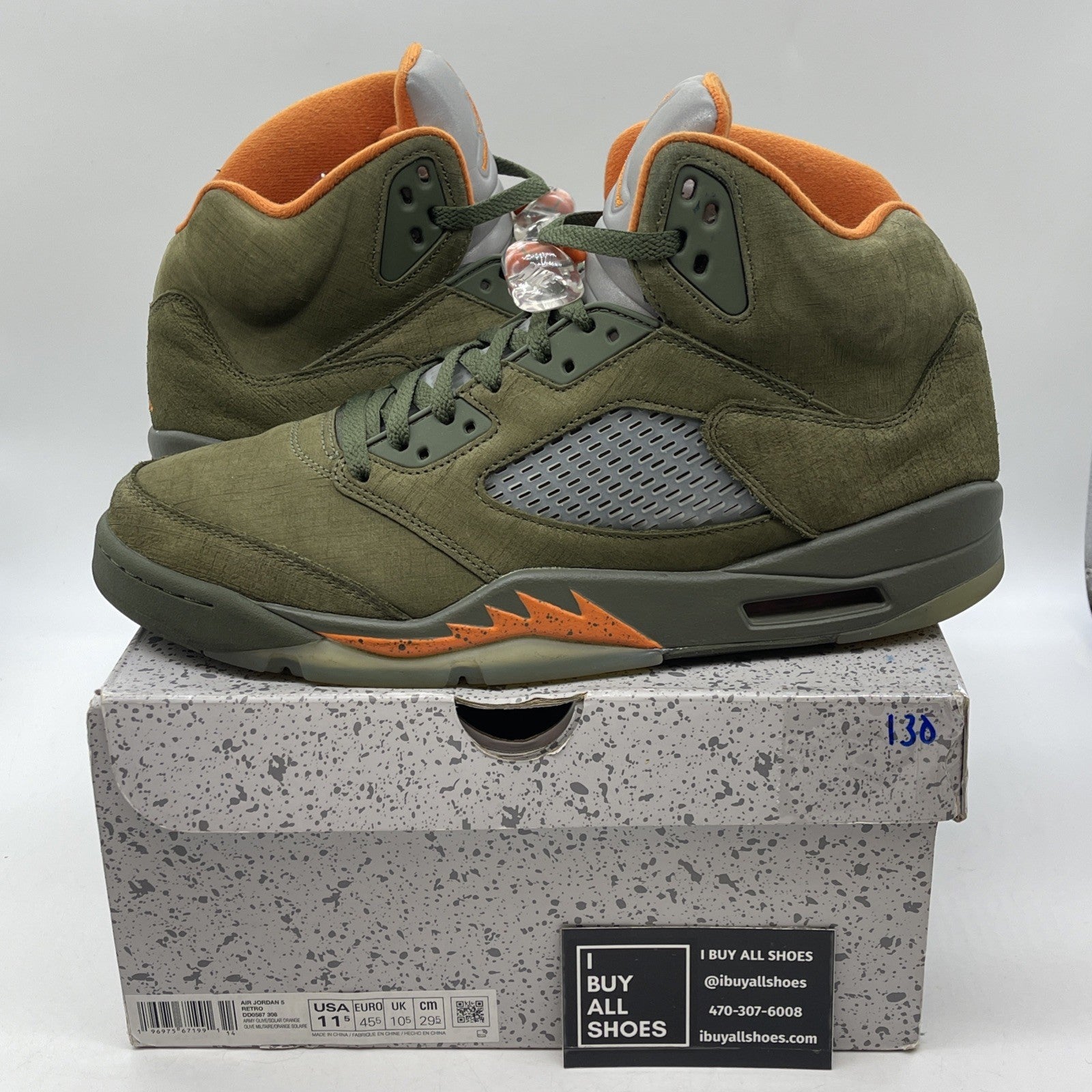 Size 11.5 - Air Jordan 5 Retro 2024 Olive Green Orange Suede (DD0587-308)