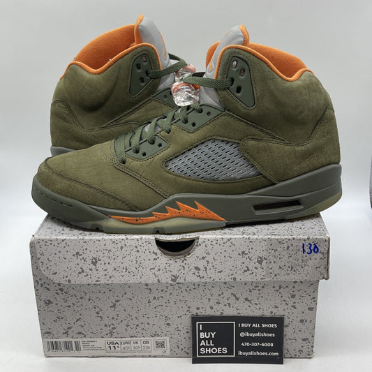 Size 11.5 - Air Jordan 5 Retro 2024 Olive Green Orange Suede (DD0587-308)