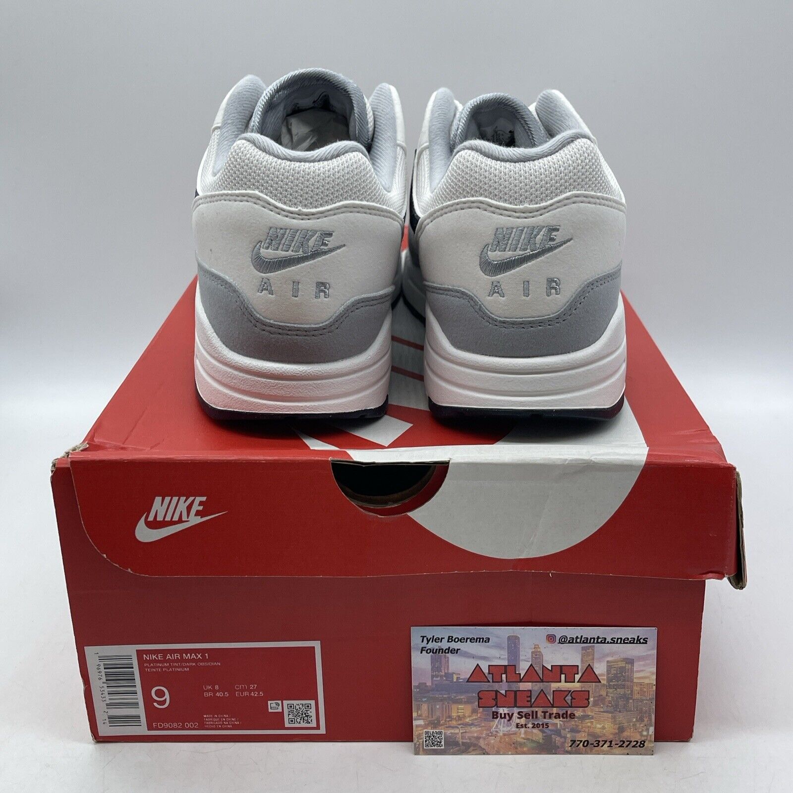 Size 9 - Nike Air Max 1 Pure Platinum Dark Obsidian White Suede (FD9082-002)