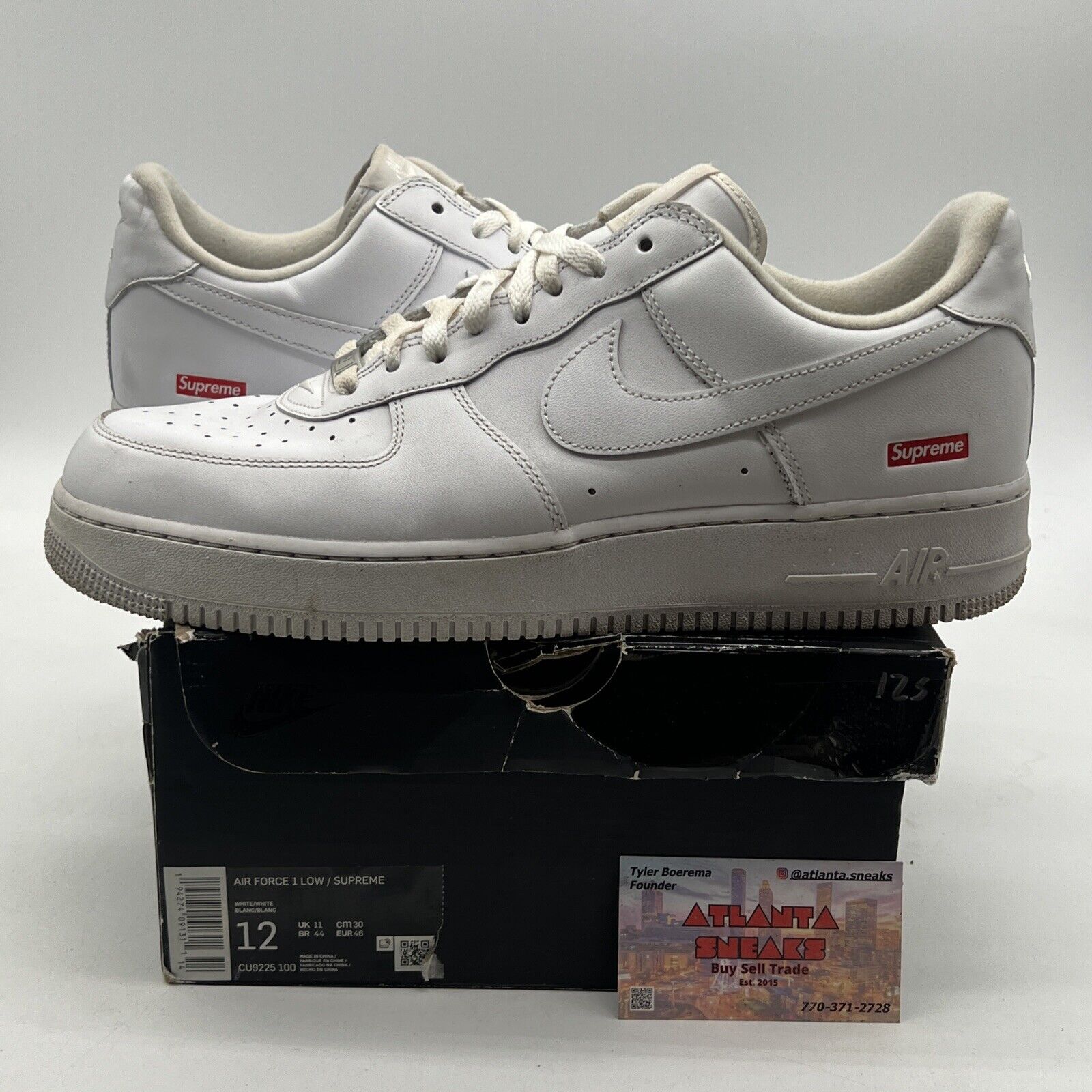 Size 12 - Nike Air Force 1 x Supreme Low Box Logo - White (CU9225-100)