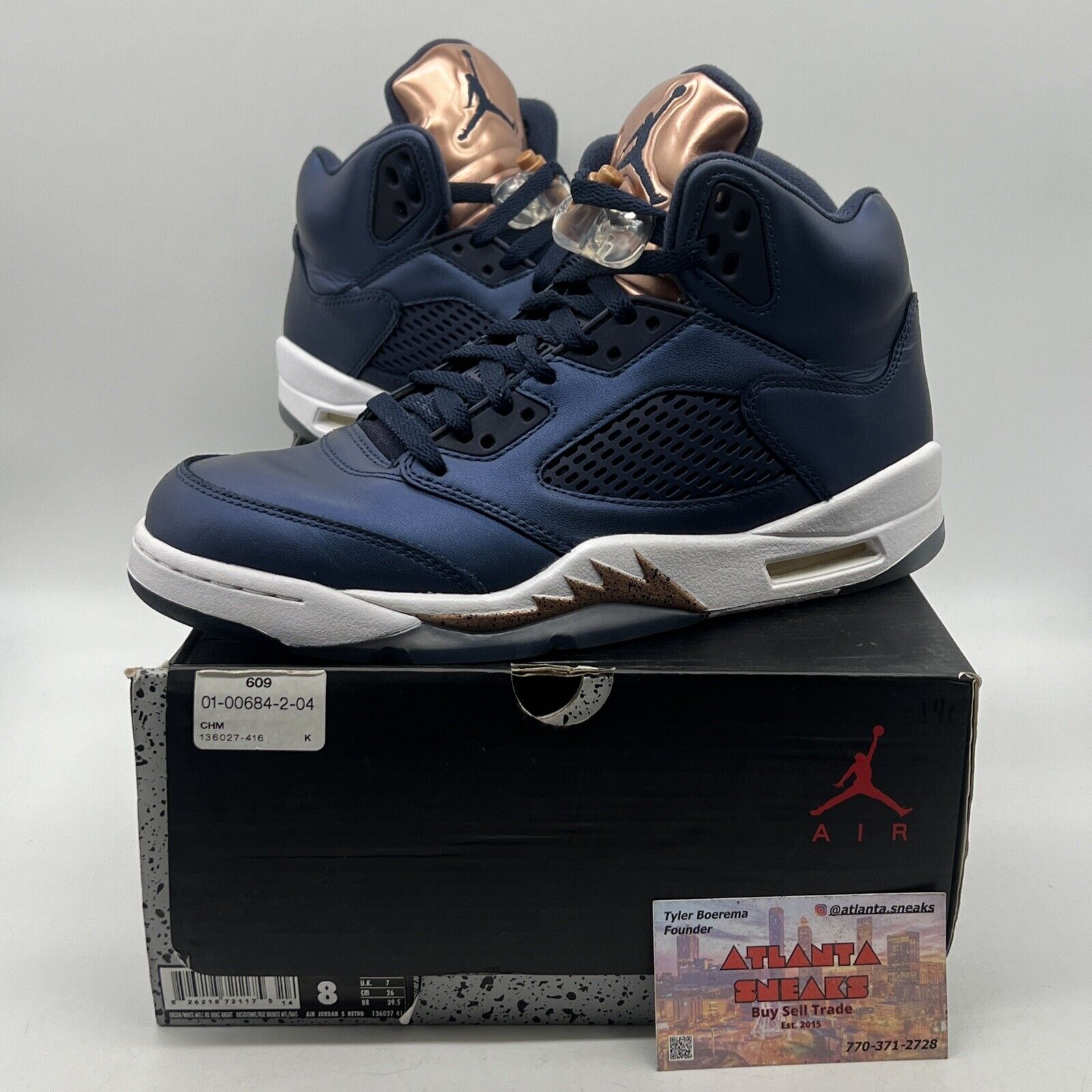 Size 8 - Air Jordan 5 Retro Bronze Navy White Leather (136027-416)