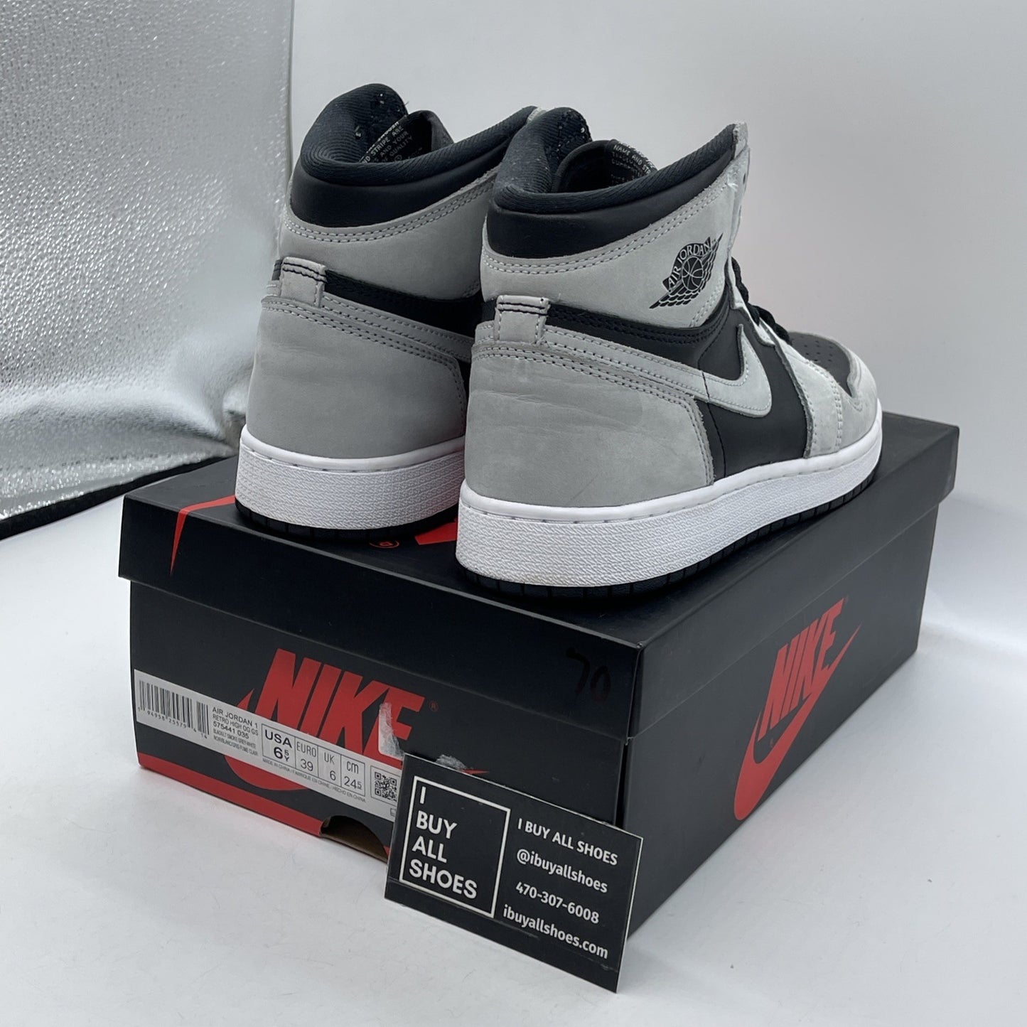 Size 6.5Y - Jordan 1 Retro OG High Shadow 2.0 Grey Black Suede (575441-035)
