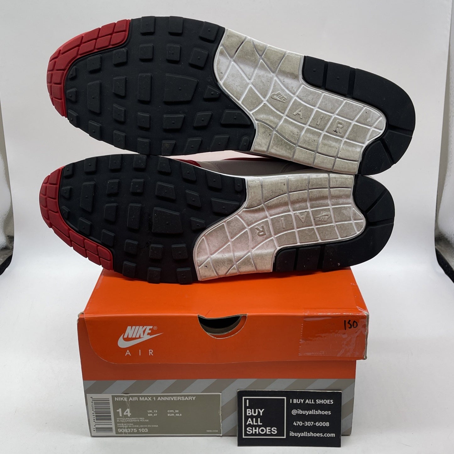 Size 14 - Nike Air Max 1 OG Anniversary 2017 Re-Release Red (908375-103)