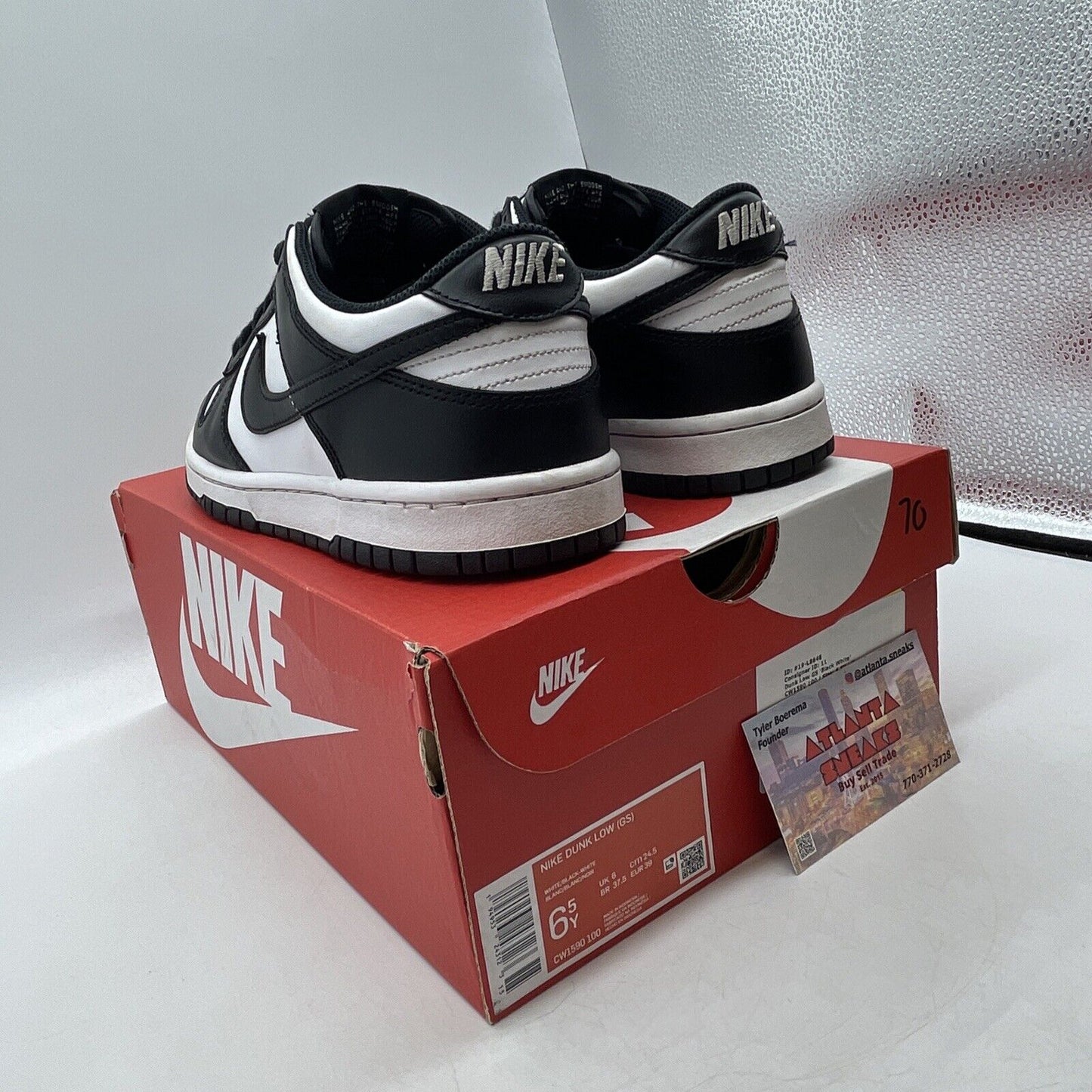 Size 6.5Y - Dunk Low GS Black white Leather  (CW1590-100)