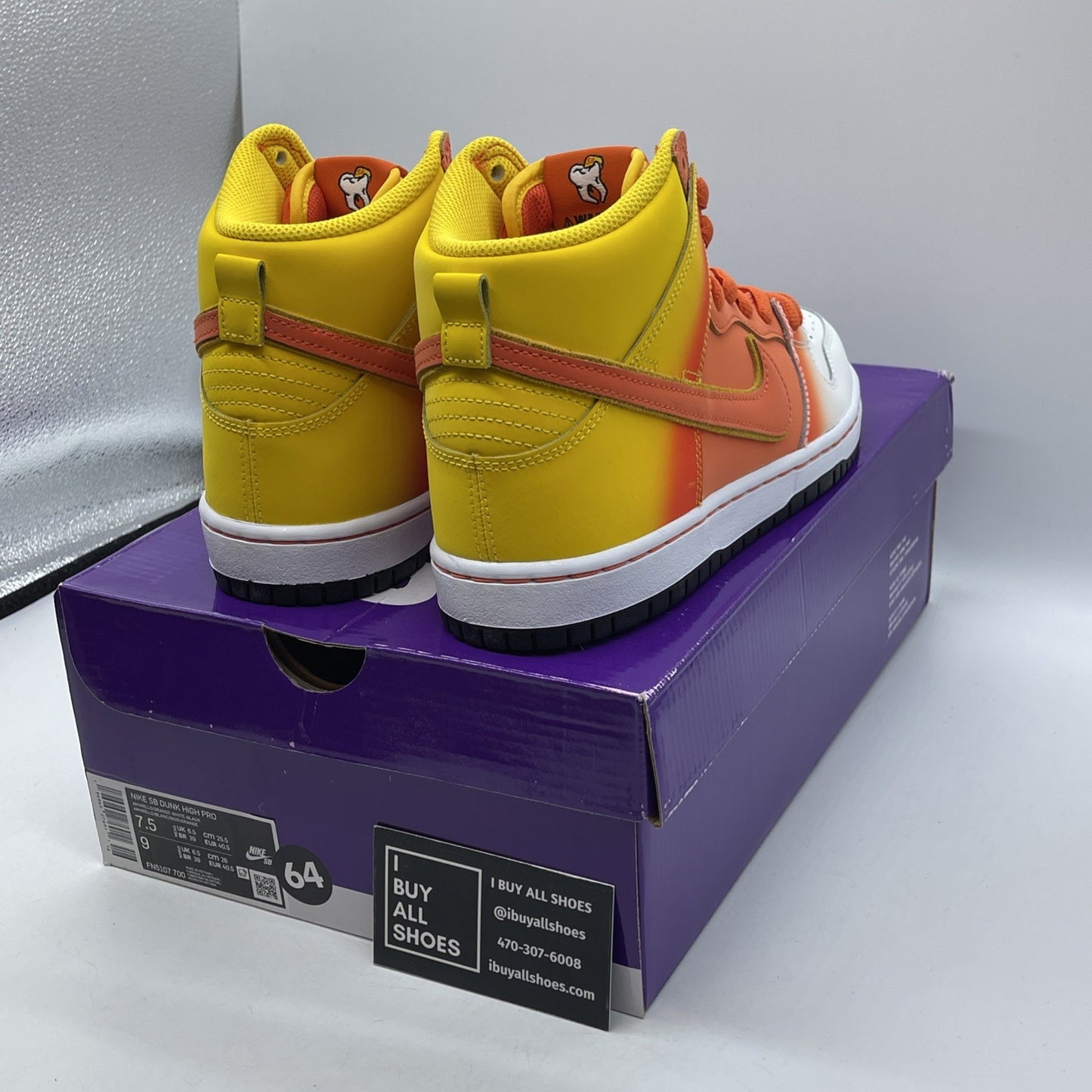 Size 7.5 - Nike Dunk SB High Sweet Tooth White Yellow Orange (FN5107-700)