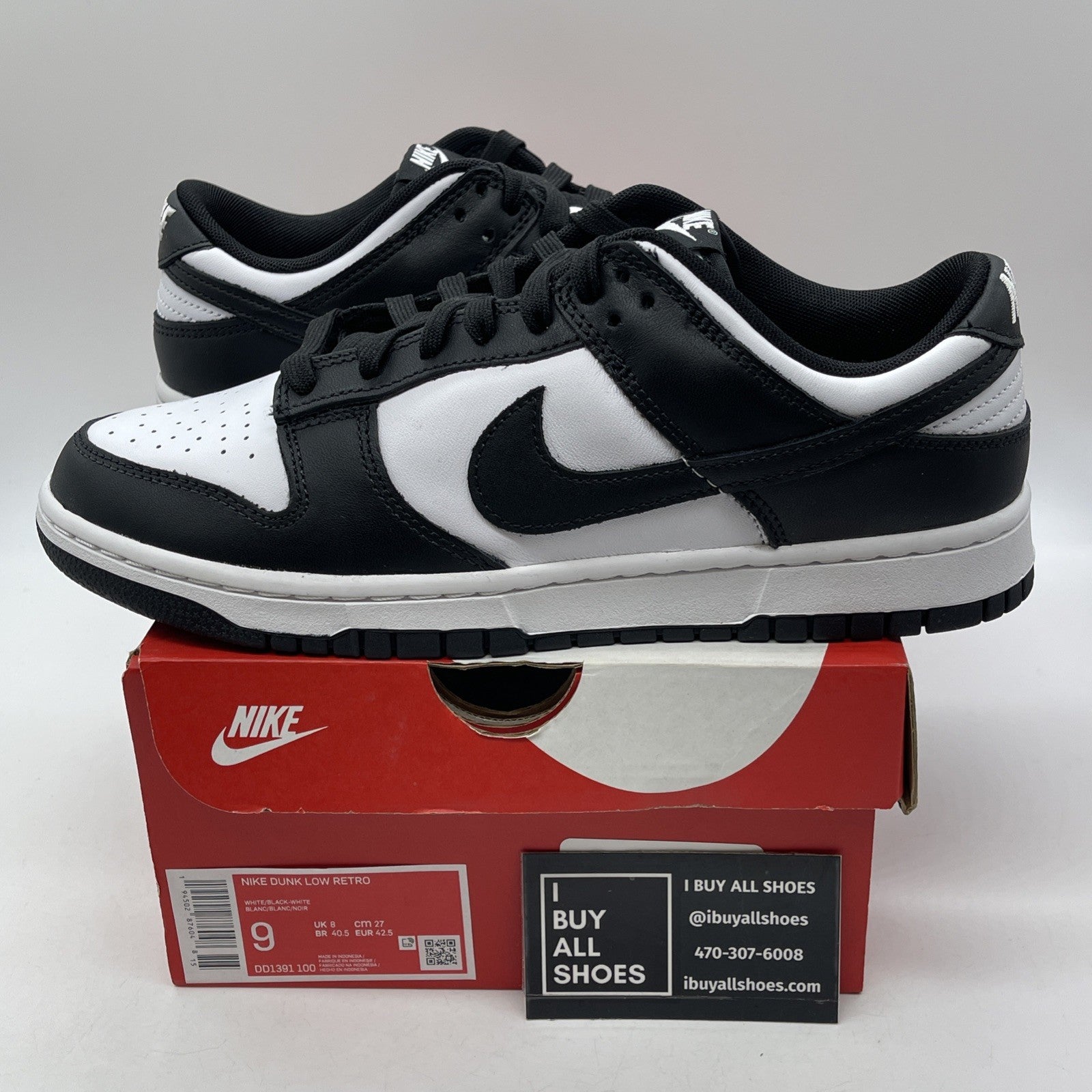 Size 9 - Nike Dunk Low Black White Leather (DD1391-100)