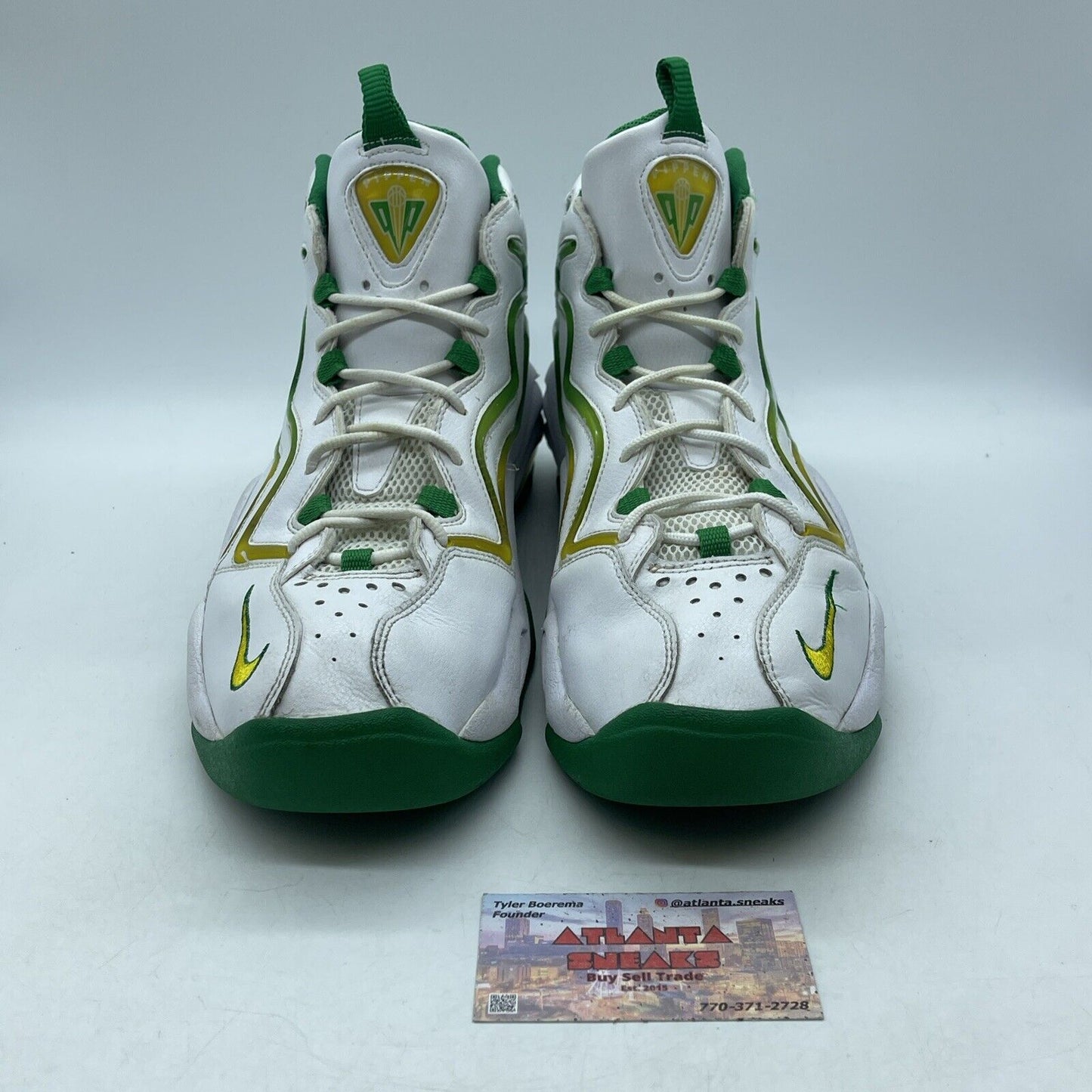 Size 12 - Nike Air Pippen Hoh Draft Pack White Green Yellow Leather (410489-183)