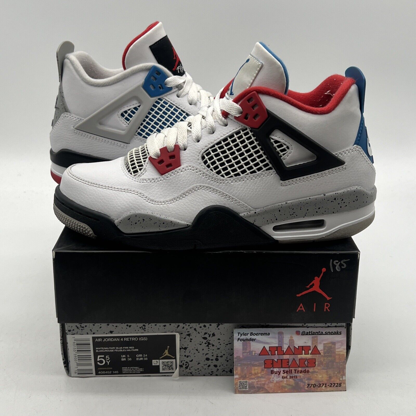 Size 5.5Y - Jordan 4 Retro SE Mid What The 4 White Blue Red Black (408452-146)