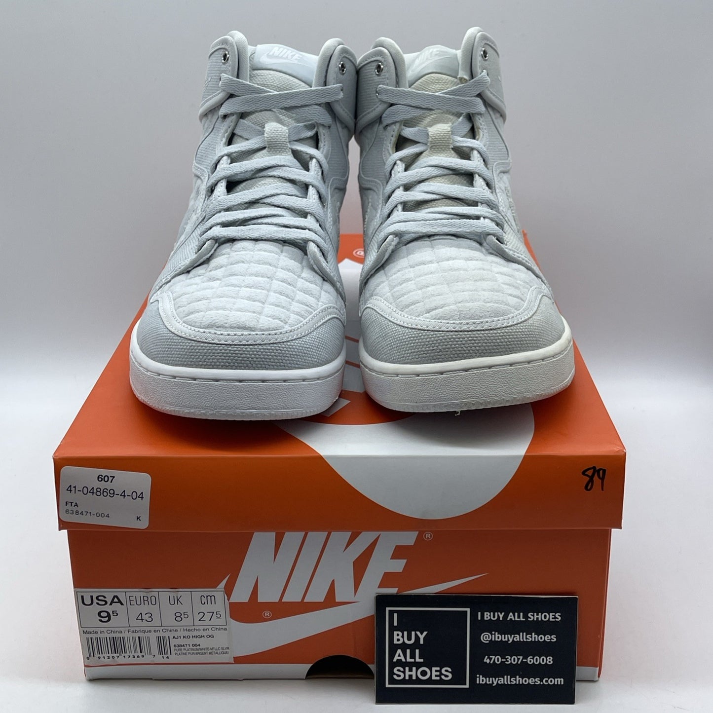 Size 9.5 - Jordan AJKO Quilted High Pure Platinum Suede Leather (638471-004)