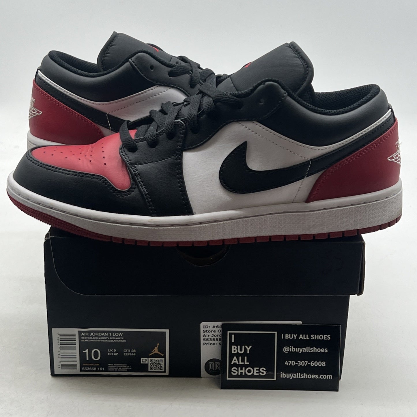 Size 10 - Air Jordan 1 Low Bred Toe 2.0 (553558-161)