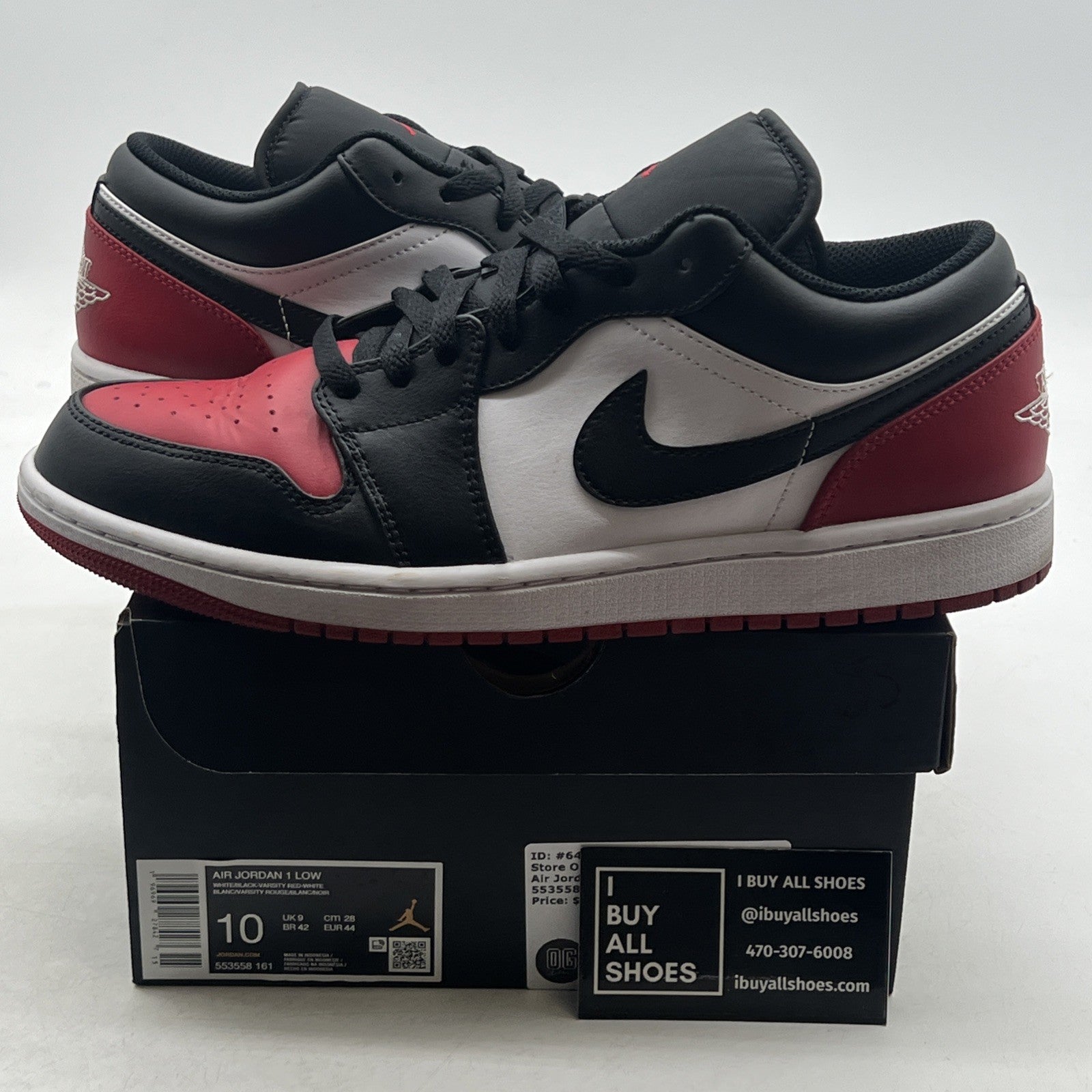 Size 10 - Air Jordan 1 Low Bred Toe 2.0 (553558-161)