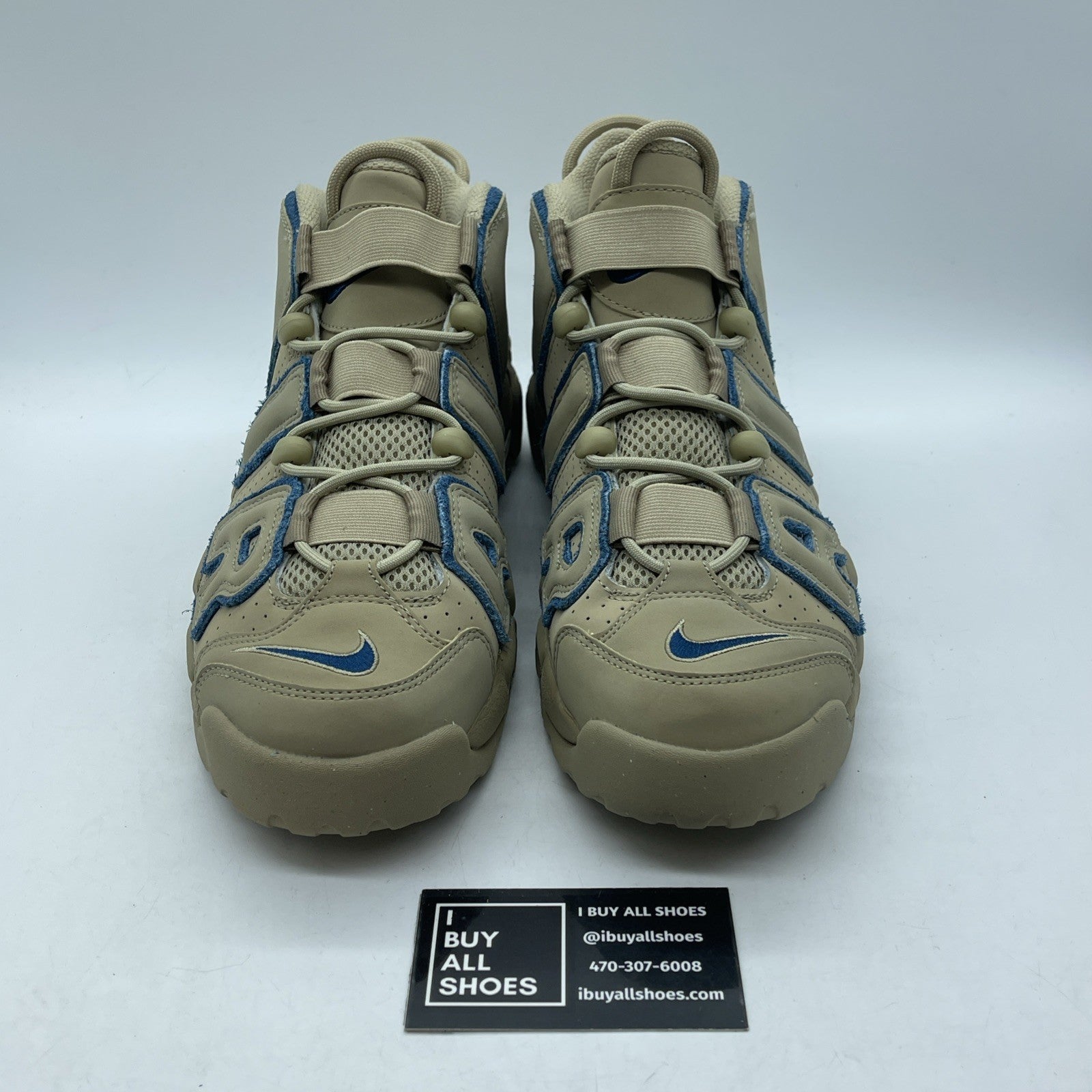 Size 9.5 - Nike Air More Uptempo Limestone Brown Blue Suede (DV6993-200)