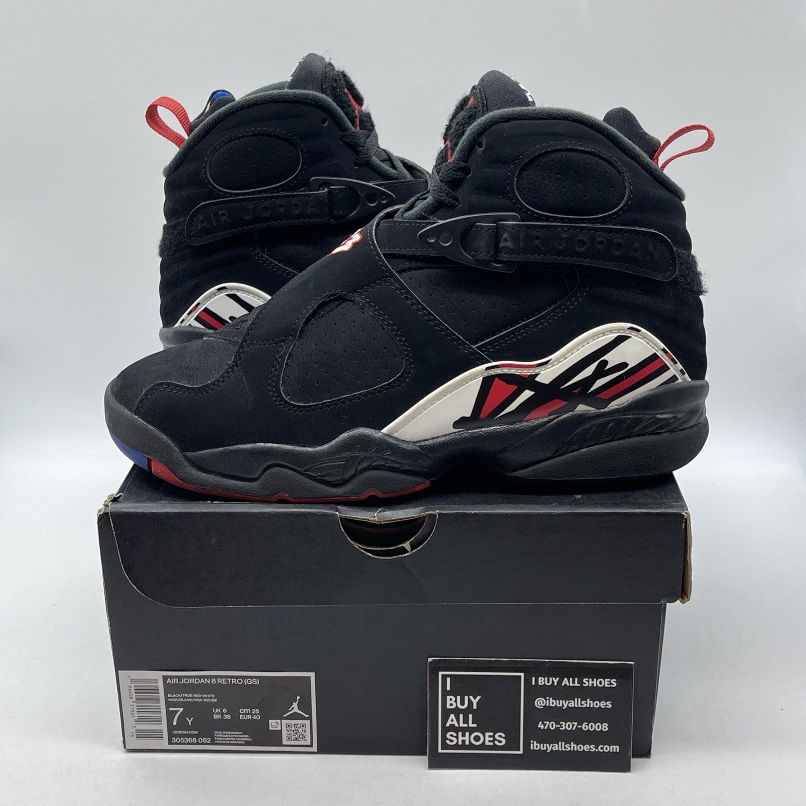 Size 7 - Jordan 8 Retro Mid Playoff Black Red Suede Leather (305368-062)
