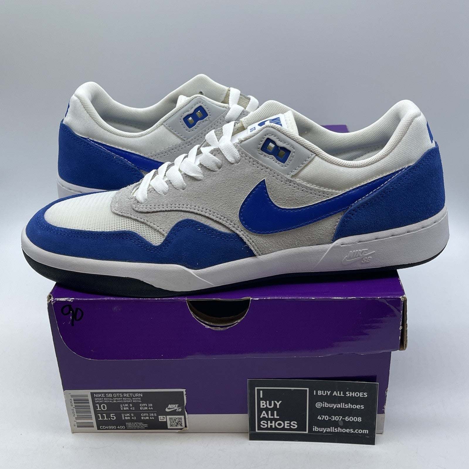 Size 10 - Nike GTS Return SB Sport Royal Blue Grey White Suede (CD4990-400)